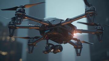 drone copter with a digital camera hovers, digital art illustration, photo