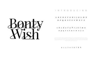 Elegant luxury bontywish abstract digital technology logo font alphabet. Minimal modern urban fonts for logo, brand etc. Typography typeface uppercase lowercase and number. vector illustration