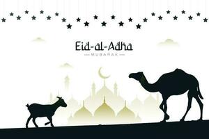 Eid Al Adha arabic calligraphy with camel and goat silhouette isEid Al Adha arabic calligraphy with camel and goat silhouette is vector