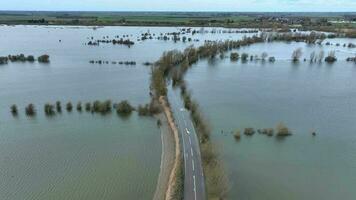 Aerial View of a Flooded Section of Road UK video