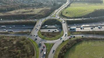 UK M25 Motorway Junction Aerial View at Rush Hour video