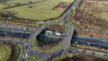 UK M25 Motorway Junction Aerial View at Rush Hour video