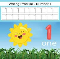 Numbers 1to10, handwriting tracing practice sheet, writing training for children, preschool activity, educational game, math printable worksheet, learning to count, vector illustration Earth Day items