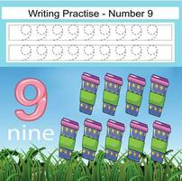 Numbers 1to10, handwriting tracing practice sheet, writing training for children, preschool activity, educational game, math printable worksheet, learning to count, vector illustration Earth Day items