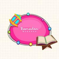 Islamic Holy Month of Prayers, Ramadan Kareem background with Open Quran Shareef, Traditional Lantern. vector