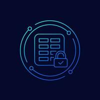 document protection line icon with a spreadsheet, vector