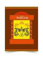 Happy Durga Puja Celebration Greeting Card With Creative Goddess Durga Face. vector