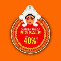 For Durga Puja Big Sale Poster Design With Goddess Durga Face. vector