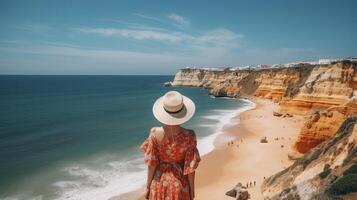 visitar turismo en Portugal, atlántico Oceano y asombroso tropical orilla. creativo recurso, ai generado foto