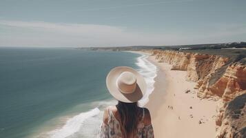 Visit tourism in Portugal, atlantic ocean and disorienting tropical shoreline. Creative resource, photo