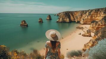Visit tourism in Portugal, atlantic ocean and stunning tropical shoreline. Creative resource, photo