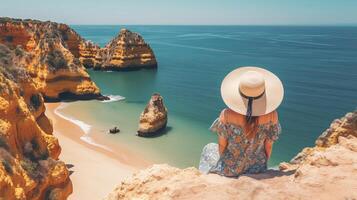 Visit tourism in Portugal, atlantic ocean and disorienting tropical shoreline. Creative resource, photo