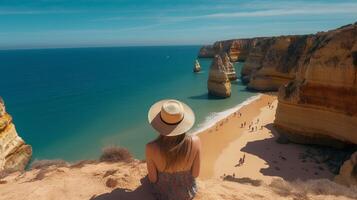 visitar turismo en Portugal, atlántico Oceano y desorientador tropical orilla. creativo recurso, ai generado foto