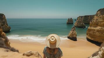 Visit tourism in Portugal, atlantic ocean and disorienting tropical shoreline. Creative resource, photo