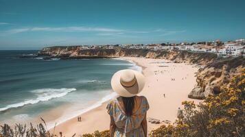 Visit tourism in Portugal, atlantic sea and astounding tropical shoreline. Creative resource, photo
