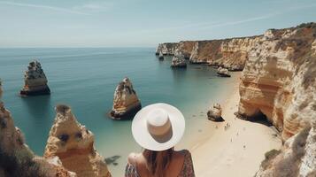 visitar turismo en Portugal, atlántico Oceano y desorientador tropical orilla. creativo recurso, ai generado foto