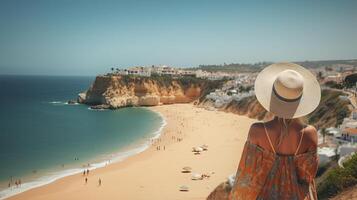 Visit tourism in Portugal, atlantic ocean and disorienting tropical shoreline. Creative resource, photo