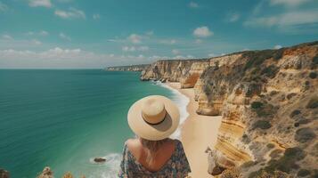 Visit tourism in Portugal, atlantic sea and disorienting tropical shoreline. Creative resource, photo