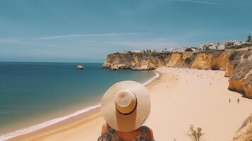 Visit tourism in Portugal, atlantic sea and astonishing tropical shoreline. Creative resource, photo