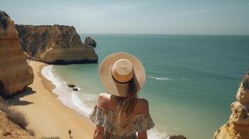 Visit tourism in Portugal, atlantic sea and shocking tropical shoreline. Creative resource, photo