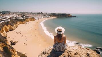Visit tourism in Portugal, atlantic ocean and dazzling tropical shoreline. Creative resource, photo