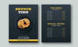 Brunch Time Menu Card Templates With Double-Side In Dark Gray Color. vector