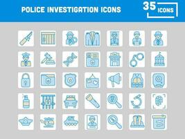 Blue And Brown Color Set Of Police Investigation Icons In Flat Style. vector