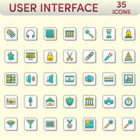 User Interface Blue and Yellow Icon Set On Square Background. vector