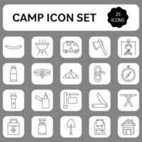 20 acampar símbolo o icono conjunto en lineal estilo. vector