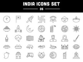 India Lifestyle And Culture Icon Set In Line Art. vector