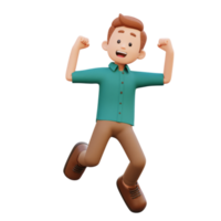 3d masculino personaje contento saltando png