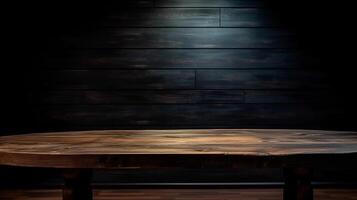 Dim wooden cleanse table for thing show with blurrd living room foundation. Creative resource, photo