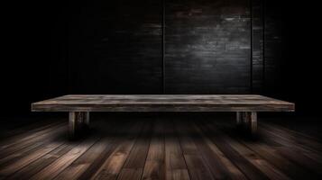 Dim wooden cleanse table for thing appear with blurrd living room establishment. Creative resource, photo