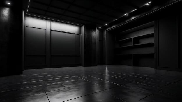 dim room establishment inquisitively with Incline in cleanse room studio. Creative resource, photo