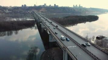 A road bridge over the river, taken from a quadrocopter. video