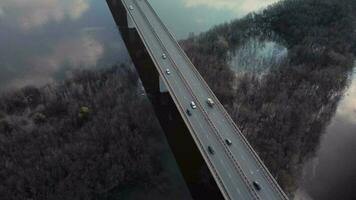 A road bridge over the river, taken from a quadrocopter. video