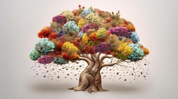 Human brain tree with makes, self care and mental prospering concept. Creative resource, photo