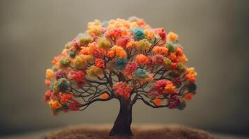 Human brain tree with makes, self care and mental succeeding concept. Creative resource, photo