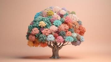Human brain tree with makes, self care and mental succeeding concept. Creative resource, photo