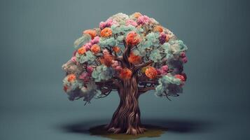 Human brain tree with makes, self care and mental succeeding concept. Creative resource, photo