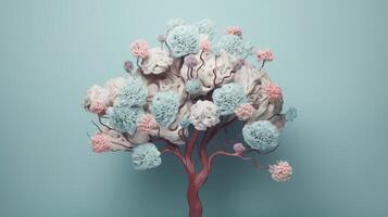 Human brain tree with makes, self care and mental succeeding concept. Creative resource, photo