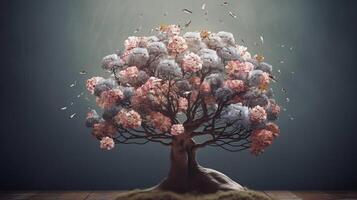 Human brain tree with makes, self care and mental succeeding concept. Creative resource, photo