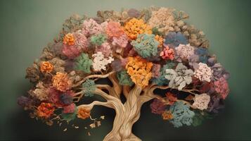 Human brain tree with makes, self care and mental succeeding concept. Creative resource, photo