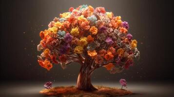 Human brain tree with makes, self care and mental succeeding concept. Creative resource, photo