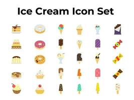 todas el tipos de hielo crema y taza pasteles y rosquilla icono colocar, plano iconos, vector eps