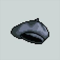 pixel art artist hat.Grey Artist Hat pixelated design for logo, web, mobile app, badges and patches. Video game sprite. 8-bit. Isolated vector illustration.