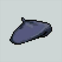 pixel art artist hat.Grey Artist Hat pixelated design for logo, web, mobile app, badges and patches. Video game sprite. 8-bit. Isolated vector illustration.