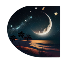 Moon and stars at night tess, landscape with palm trees, retro syntes color design, ocean wave . png