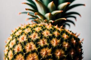 Pineapple close-up, selective focus. Tropical background. Healthy food concept. photo