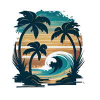 Synthwave sunset, landscape with palm trees, retro wave illustration . AI Generated png